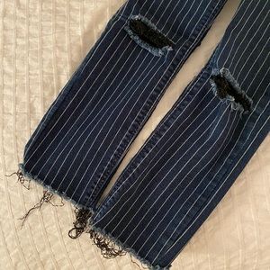 Zara Pinstripe Dark Ripped Jeans